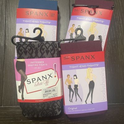 SPANX Tight-End Tights Lot of 4 Size A NWT Currant Blue Patterned Workwear